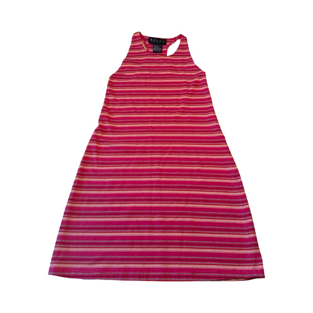RALPH By Ralph Lauren Pink Striped Racerback A-Line Mini Dress Womens M Cotton